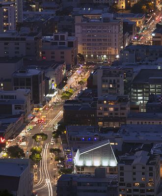 Courtenay Place at night, view from Mount Victoria