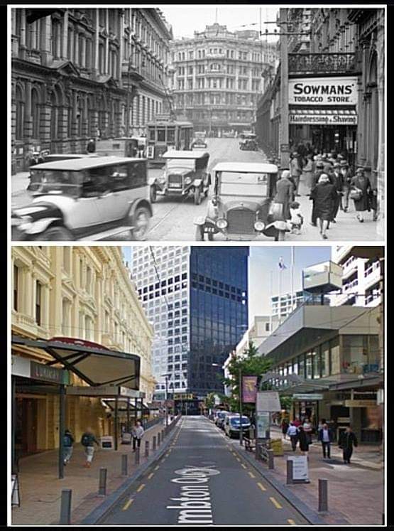 Lambton Quay, looking towards the New Zealand Railways Booking Office