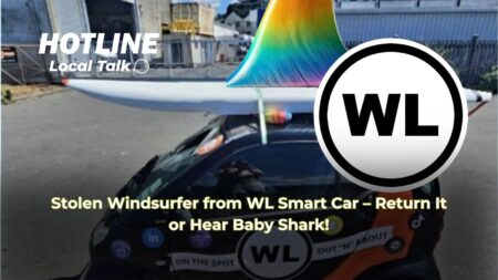 Stolen Windsurfer from WL Smart Car – Return It or Hear Baby Shark! Stolen Windsurfer from WL Smart Car – Return It or Hear Baby Shark!
